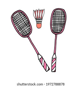Set of badminton racketsand shuttlecock, isolated on white background, badminton, sport equipment