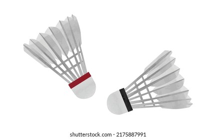 Set of badminton shuttlecocks clipart. Shuttlecock watercolor style vector illustration isolated on white background. White feather shuttlecock cartoon hand drawn style. Shuttlecock vector design