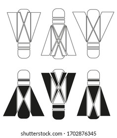 Set of badminton shuttlecocks. Flat shuttlecock. Linear and black vector on white background