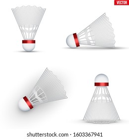 Set of Badminton shuttlecocks. Badminton Sport equipment. Shuttlecocks from various angles. Vector Illustration isolated on white background.