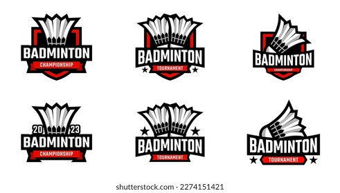 Set of badminton sport logo. Sports badge for team or tournament. Shuttlecock vector template