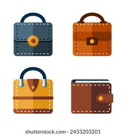 Set bag business icon flat vector design