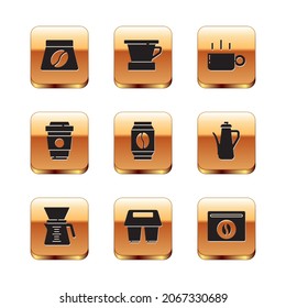 Set Bag of coffee beans, Pour over maker, Coffee cup to go,  and V60 icon. Vector