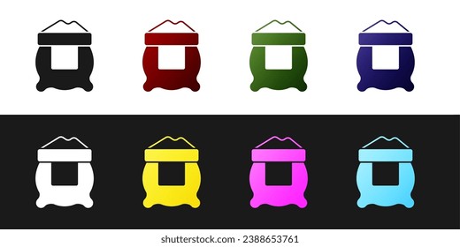 Set Bag of flour icon isolated on black and white background.  Vector