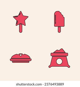 Set Bag of flour, Lollipop, Ice cream and Homemade pie icon. Vector