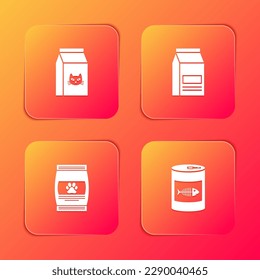 Set Bag of food for cat, , pet and Canned icon. Vector