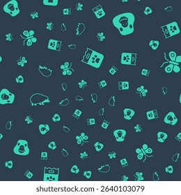 Set Bag of food, Goose bird, Hedgehog and Butterfly on seamless pattern. Vector