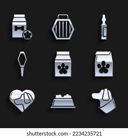 Set Bag of food for pet, Pet bowl, Dog, Heart with dog, Pets vial medical,  and  icon. Vector