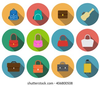 Set of bag icons in flat style, vector