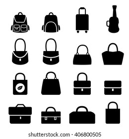 Set of bag icons in silhouette style, vector