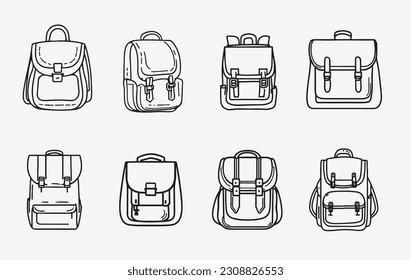 Set of  Bag line art vector icons 