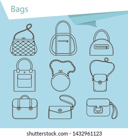Set of bag in modern thin line style.