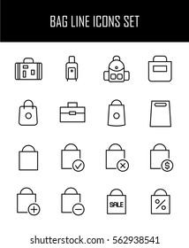 Set of bag in modern thin line style. High quality black outline fashion symbols for web site design and mobile apps. Simple bag pictograms on a white background.