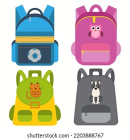 Set bag school flat isolated on white background. Backpack cartoons