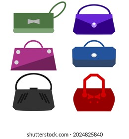 Set bag vector, various types of bag icons on white background, women's bags with various models, from simple to elegant bags.
