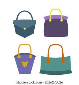 set bag vector, various types of bag icons on white background, women's bags with various models, from simple to elegant bags.
