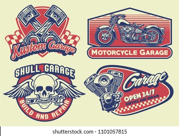 set of bagde design vintage motorcycle