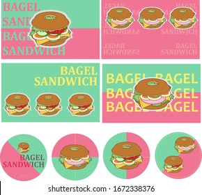 Set of bagel sandwich and letter label design.