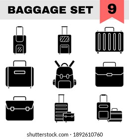 Set of Baggage Icon In Glyph Style.