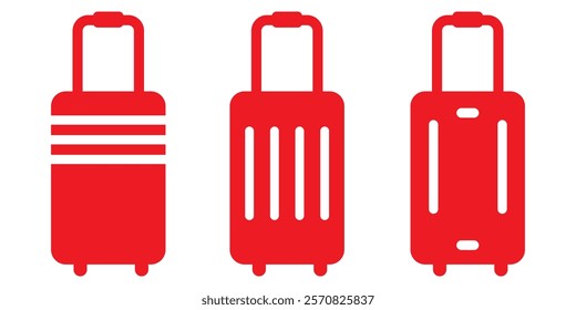 Set of baggage icons, suitcase on wheels. Vector. 
