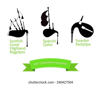Set of Bagpipes, Vector Illustration in Flat Style Design