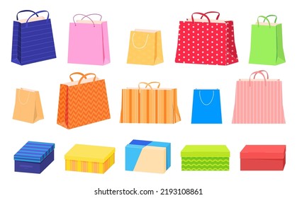 Set of bags and boxes for shopping. Internet shopping. A trip to the store. Vector illustration
