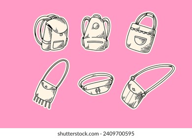 set of bags kid school with doodle style  illustration vector for education and back school