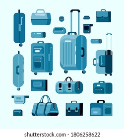 Set of bags, luggage and suitcase. Vector Flat style illustration