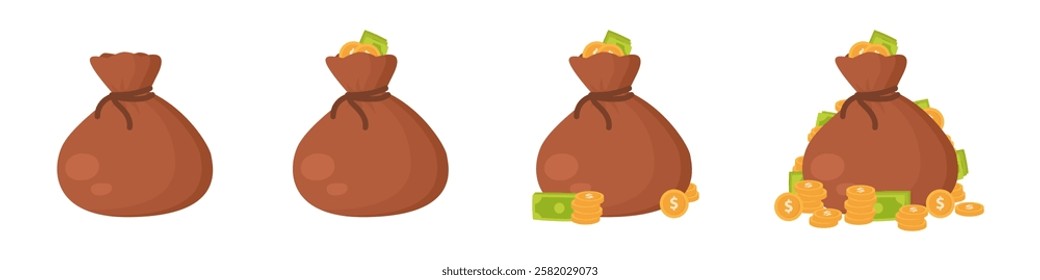 A set of bags with money. Vector illustration