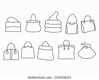 set of bags and purse line art icon design