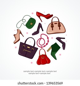 Set of bags and shoes in glamour style