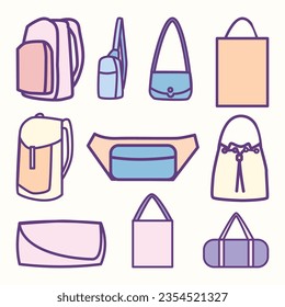 Set of Bags Type Cute Flat Line Illustration