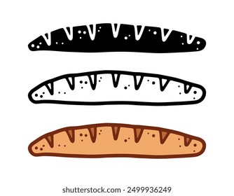 Set of Baguette cartoon doodle, Vector, Illustration.