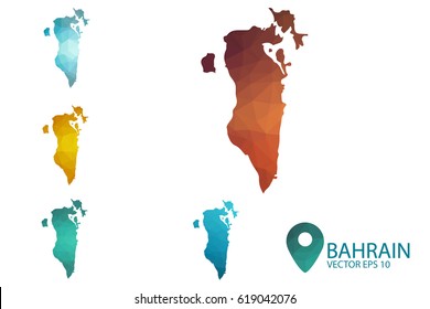 Set of Bahrain maps. Bright gradient map of country in low poly style. Multicolored country map in geometric style for your infographics. Vector illustration eps 10.