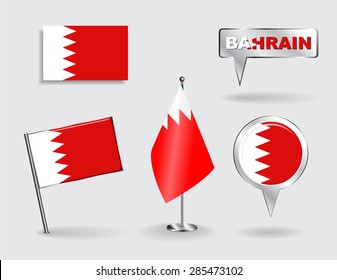 Set of Bahrain pin, icon and map pointer flags. Vector illustration.