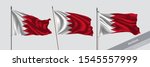 Set of Bahrain waving flag on isolated background vector illustration. 3 Bahraini wavy realistic flag as a symbol of patriotism 