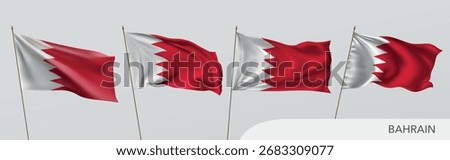 Set of Bahrain waving flag on isolated background vector illustration. 4 red Bahraini wavy realistic flag as a patriotic symbol