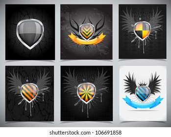 Set of bakcgrounds with shields. Vector illustration