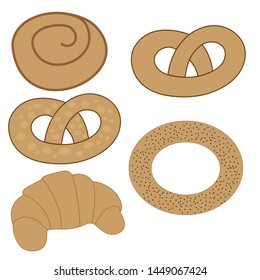 Set of baked goods on a white background