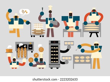 Set of Baker Humanoids Flat Geometric Character Design