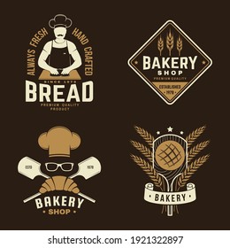 Set of bakery badge. Vector Concept for badge, shirt, label, print, stamp or tee. Typography design with man making dough silhouette. Template for restaurant identity objects, packaging and menu