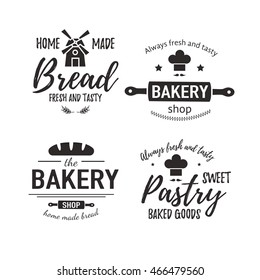 Set of bakery badges with bread, pastry icons and design elements. Vector labels and bakery logo for signage, branding, advertisement.
