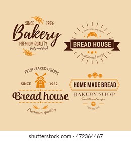 Set of bakery badges with bread, pastry icons and design elements. Vector labels and bakery logo for signage, branding, advertisement.
