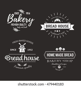 Set of bakery badges with bread, pastry icons and design elements. Vector labels and bakery logo for signage, branding, advertisement.
