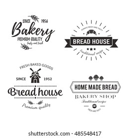 Set of bakery badges with bread, pastry icons and design elements. Vector labels and bakery logo for signage, branding, advertisement.
