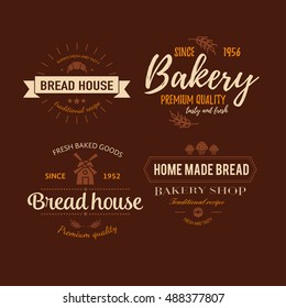 Set of bakery badges with bread, pastry icons and design elements. Vector labels and bakery logo for signage, branding, advertisement.

