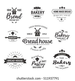 Set Of Bakery Badges With Bread, Pastry Icons And Design Elements. Vector Labels And  Logo Template For Signage, Branding, Advertisement.