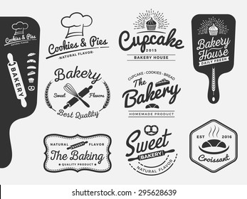 Set of bakery and bread logo labels design for sweets, cake, restaurant, bake shop | Vector illustration | All types used free commercial font.