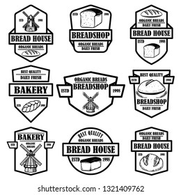 Set of bakery, bread shop emblems. Design element for logo, label, sign, banner, poster. Vector illustration