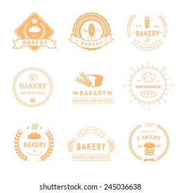 set of bakery and bread shop logos, labels, badges and design elements - bread, loaf, wheat ear, cake icons-vector